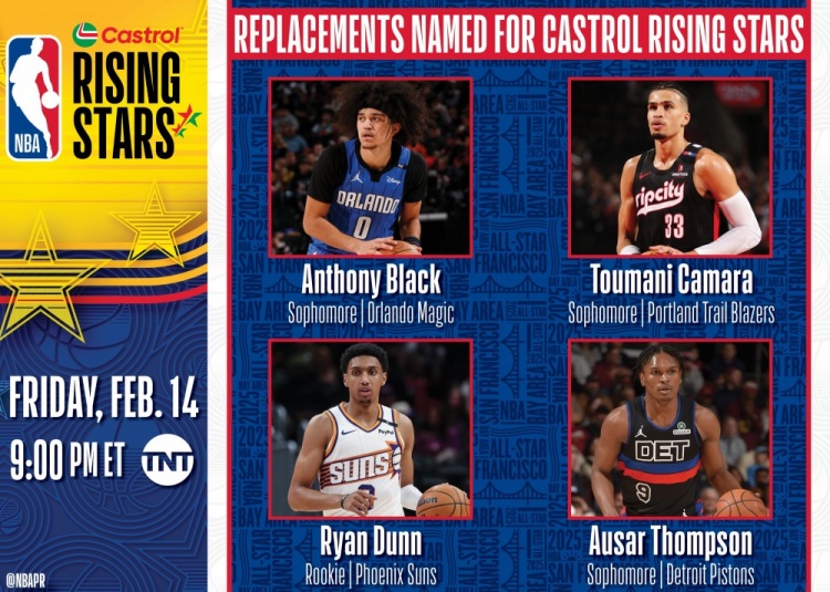  官方：瑞安-邓恩、布莱克、卡马拉和奥萨尔-汤普森替补进入新秀赛