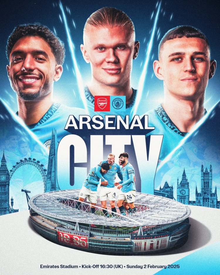  ⚔曼城晒海报预热客战枪手：马尔穆什、哈兰德、福登出镜