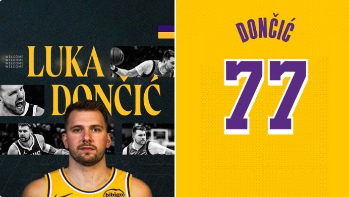  东契奇转发湖人77号球衣照：无论在哪儿打球 目标都是总冠军！